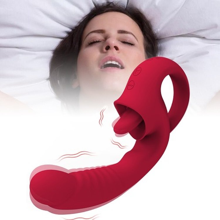 SMD Double Trouble Clitoral Licking and G Spot Vibrator 2-in1, Διπλός Δονητής με 10 Vibrating Modes, Red
