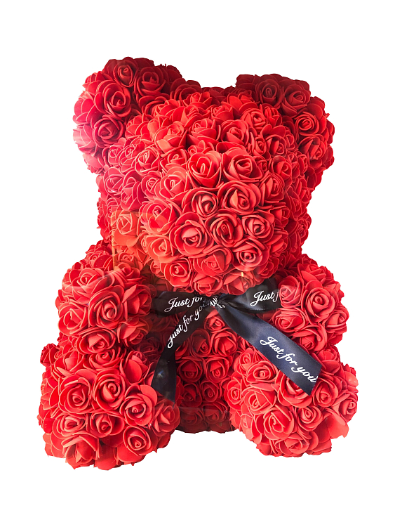 Forever Rose Teddy Love Gift, Χειροποιήτο Διακοσμητικό Αρκουδάκι με Τριαντάφυλλα 25εκ, Red/Κόκκινο