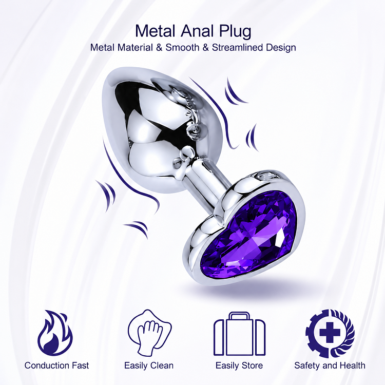 SMD Butt Plug, Πρωκτική Σφήνα L 9cm, Silver / Purple Heart