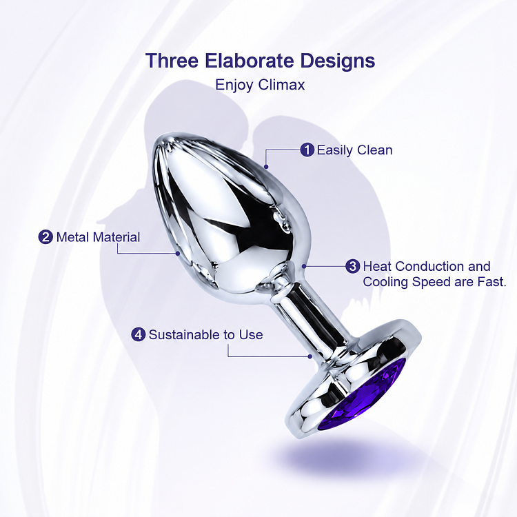 SMD Butt Plug, Πρωκτική Σφήνα L 9cm, Silver / Purple Heart