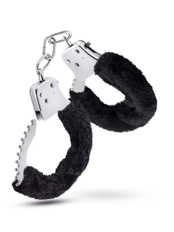 Blush Temptasia Cuffs, Μεταλλικές Χειροπέδες με Γούνινη Επένδυση, Removable Faux Fur, Safety Release Lever, 2 Keys, Black
