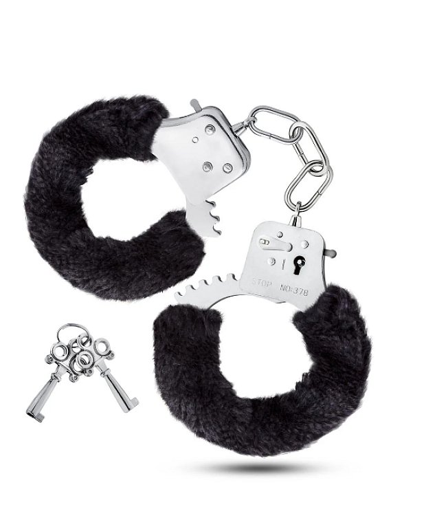 Blush Temptasia Cuffs, Μεταλλικές Χειροπέδες με Γούνινη Επένδυση, Removable Faux Fur, Safety Release Lever, 2 Keys, Black
