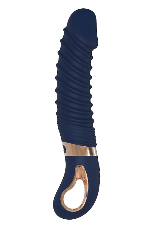 Dream Toys Goddess Collection Νereos, Liquid Silicone Ribbed Vibrator, Θερμαινόμενος δονητής με ραβδώσεις, 23cm, Blue