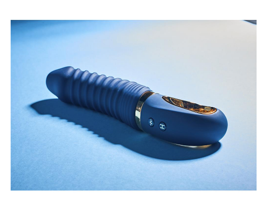 Dream Toys Goddess Collection Νereos, Liquid Silicone Ribbed Vibrator, Θερμαινόμενος δονητής με ραβδώσεις, 23cm, Blue