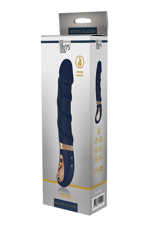 Dream Toys Goddess Collection Belenos, Liquid Silicone Ribbed G-Spot Vibrator, G-Spot Heated Vibrator, 23cm, Blue
