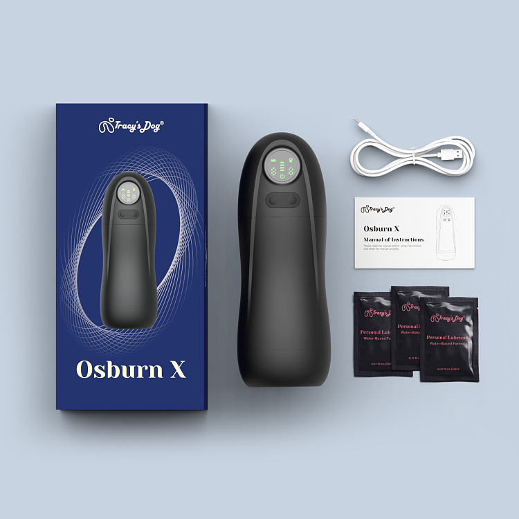 Tracy's Dog Osburn-X Male Masturbator, Realistic Textured Vagina, 4 Sucking & 9 Vibration Modes With Burst Mode, Black