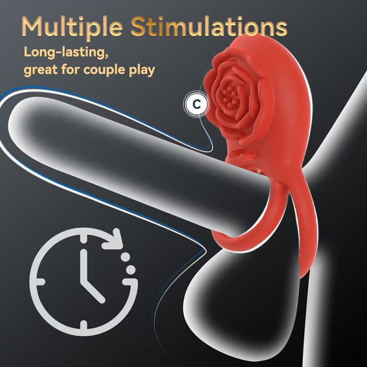 SMD Rose Bliss, Remote Controlled 2-in-1 Vibrating Cockring & Clitoral Stimulator, Red