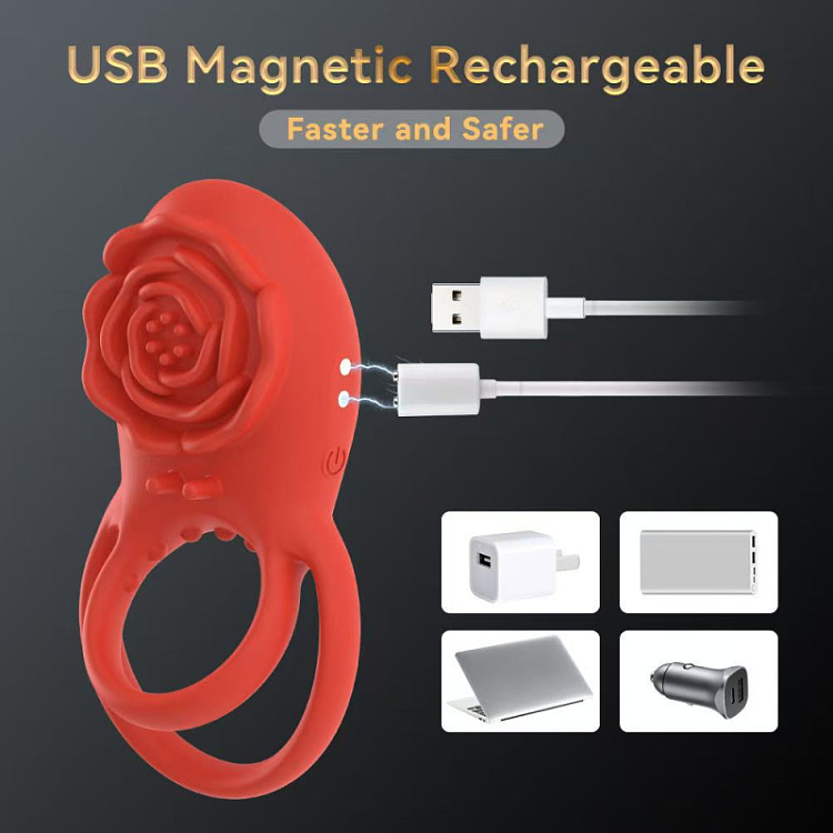 SMD Rose Bliss, Remote Controlled 2-in-1 Vibrating Cockring & Clitoral Stimulator, Red