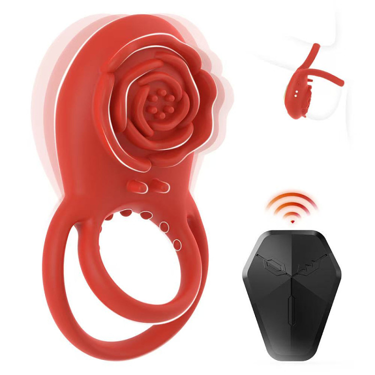 SMD Rose Bliss, Remote Controlled 2-in-1 Vibrating Cockring & Clitoral Stimulator, Red