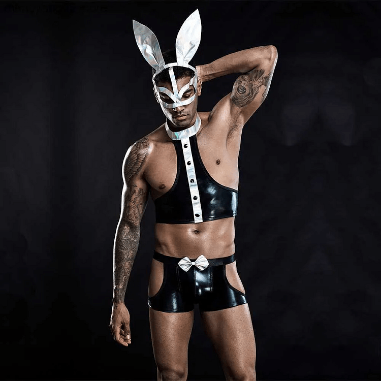 SMD Bunnie Servant, Rabbit Cosplay Leather Outfit & Mask, Black