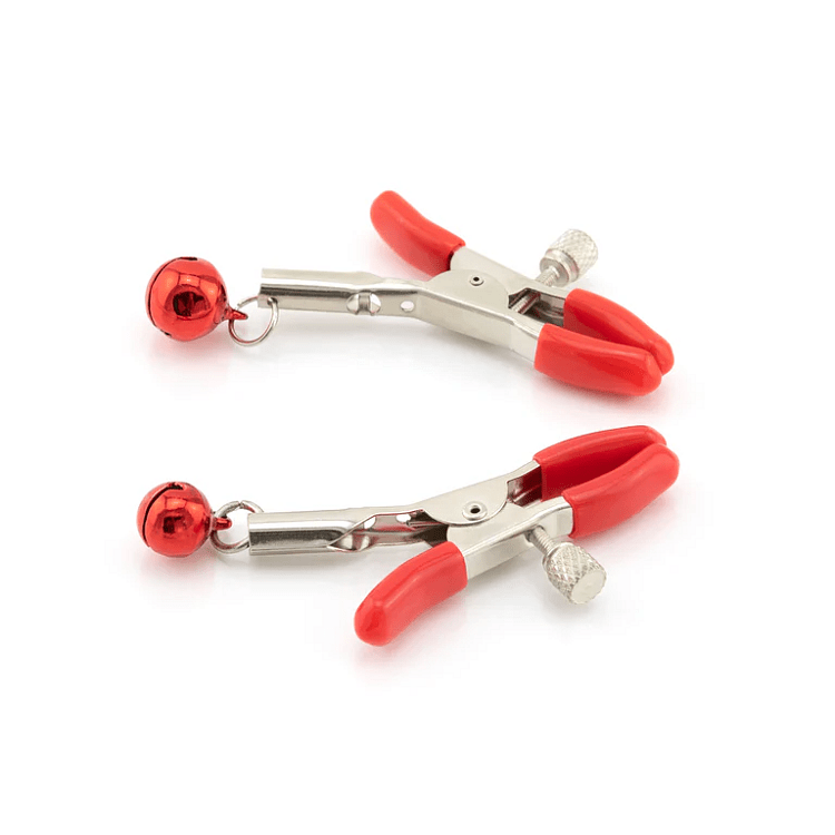 SMD Erster Kontakt Adjustable Nipple Clamps With Bell, BDSM Ρυθμιζόμενοι Σφιγκτήρες Θηλών, Red