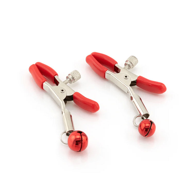 SMD Erster Kontakt Adjustable Nipple Clamps With Bell, BDSM Ρυθμιζόμενοι Σφιγκτήρες Θηλών, Red