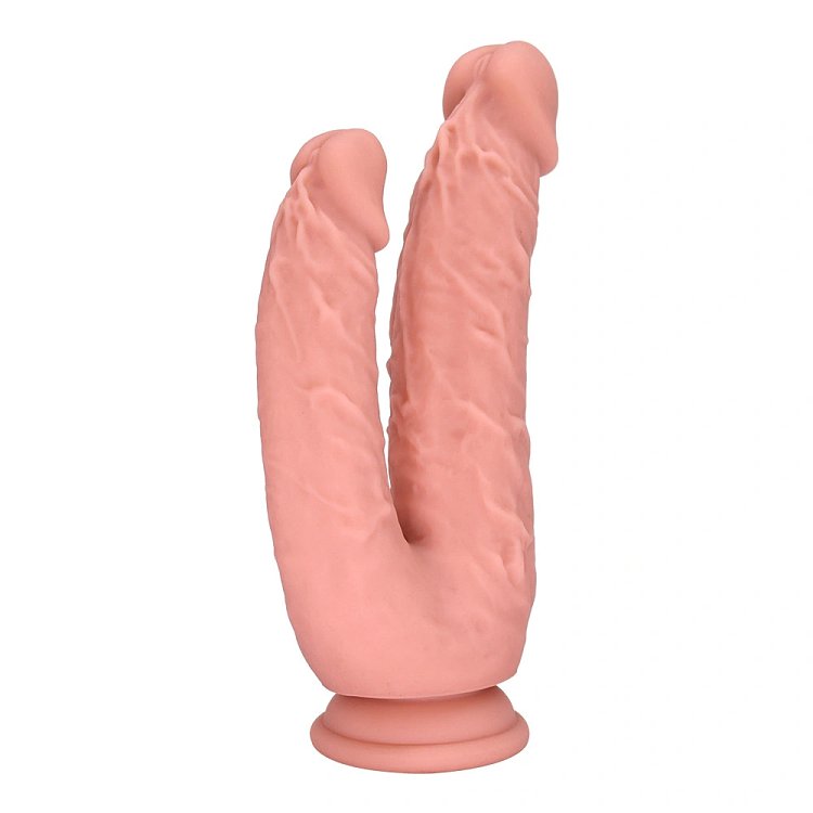SMD OrgasmOS, Double Ended Realistic Dildo από Liquid Silicone, Suction Cup Base, 20.8-17.5cm, Flesh