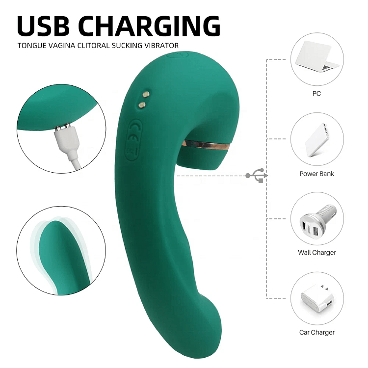 SMD Ecstasy Emerald Pulse, 3-in-1 Suction Clitoral & G-Spot Vibrator, Δονητής Αναρρόφησης Κλειτορίδας & G-Spot, 10 Modes, Green