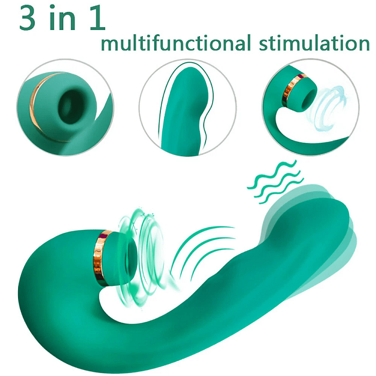 SMD Ecstasy Emerald Pulse, 3-in-1 Suction Clitoral & G-Spot Vibrator, Δονητής Αναρρόφησης Κλειτορίδας & G-Spot, 10 Modes, Green