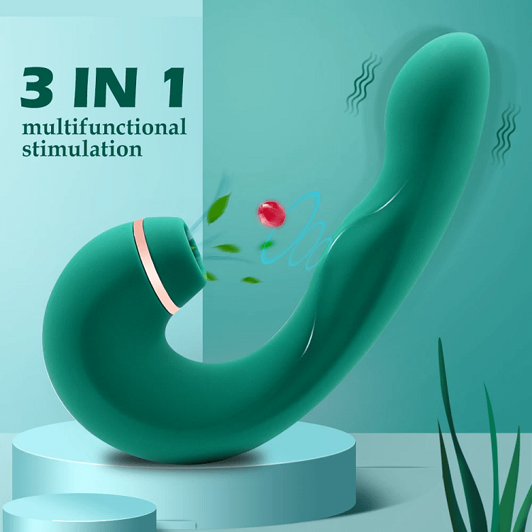 SMD Ecstasy Emerald Pulse, 3-in-1 Suction Clitoral & G-Spot Vibrator, Δονητής Αναρρόφησης Κλειτορίδας & G-Spot, 10 Modes, Green