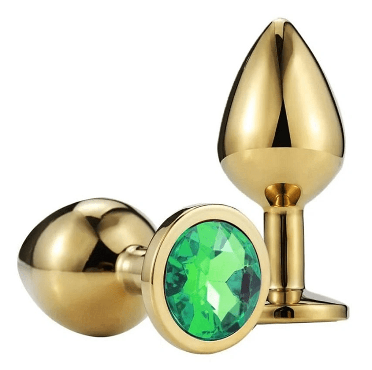 SMD Butt Plug, Πρωκτική Σφήνα S 7cm, Golden / Green Diamond