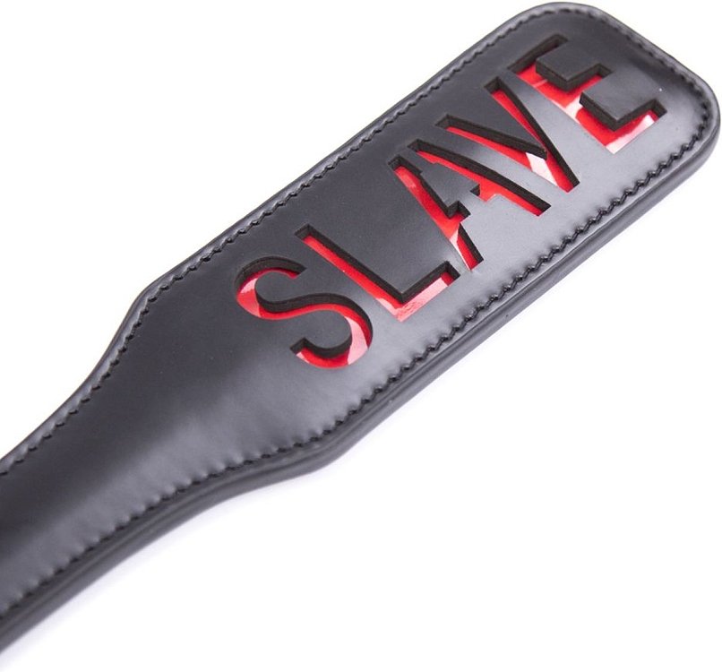SMD SLAVE Fetish Spanking Paddle Series, BDSM Imprint Spanking Paddle από Faux Leather, 32cm, Black/Red