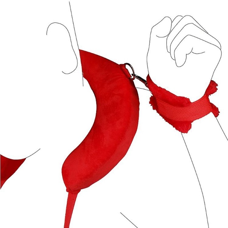 SMD Dominator, BDSM Neck, Handcuffs & Thigh/Ankle Restraint System, Red