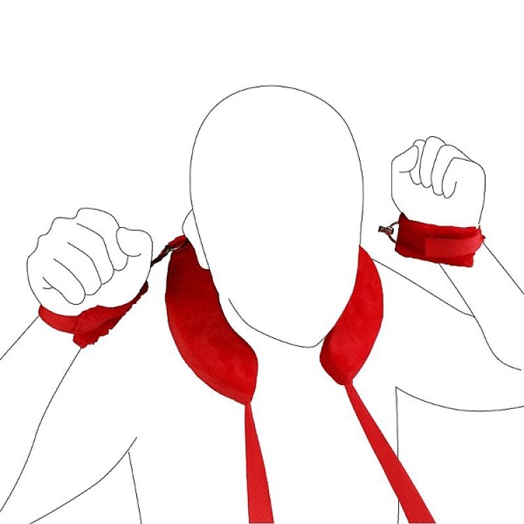 SMD Dominator, BDSM Neck, Handcuffs & Thigh/Ankle Restraint System, Red