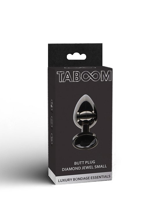 Taboom Bondage Essentials Butt Plug with Diamond Jewel, Πρωκτική Σφήνα S 7cm, Black / Black Diamond