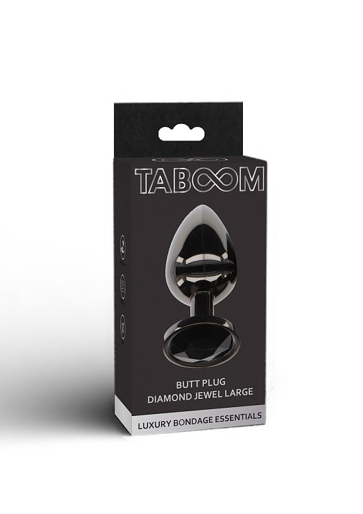 Taboom Bondage Essentials Butt Plug with Diamond Jewel, Πρωκτική Σφήνα L 9.5cm, Black / Black Diamond
