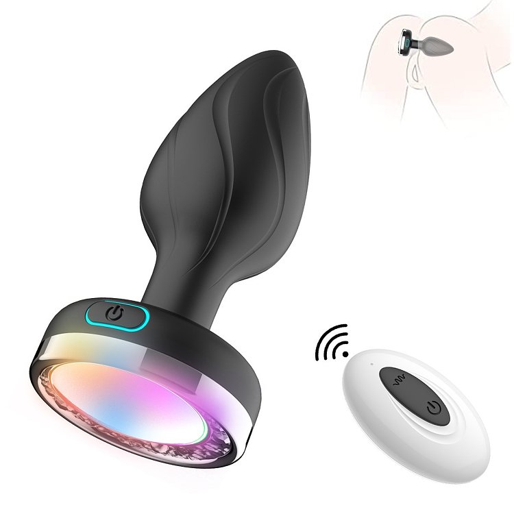 SMD Vibra Plug Light Up, Remote Controlled Led Butt Plug Vibrator, Πρωκτική Led Σφήνα με Δόνηση με Χειρισμό μέσω Remote, Black