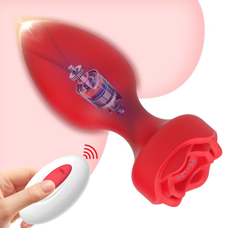 SMD Vibra Plug Rose Edition, Remote Controlled Butt Plug Vibrator, Πρωκτική Σφήνα με Δόνηση και Απομακρυσμένο Έλεγχο, Black