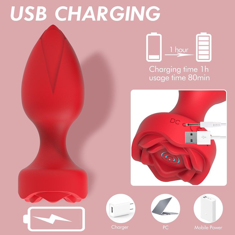 SMD Vibra Plug Rose Edition, Remote Controlled Butt Plug Vibrator, Πρωκτική Σφήνα με Δόνηση και Απομακρυσμένο Έλεγχο, Black