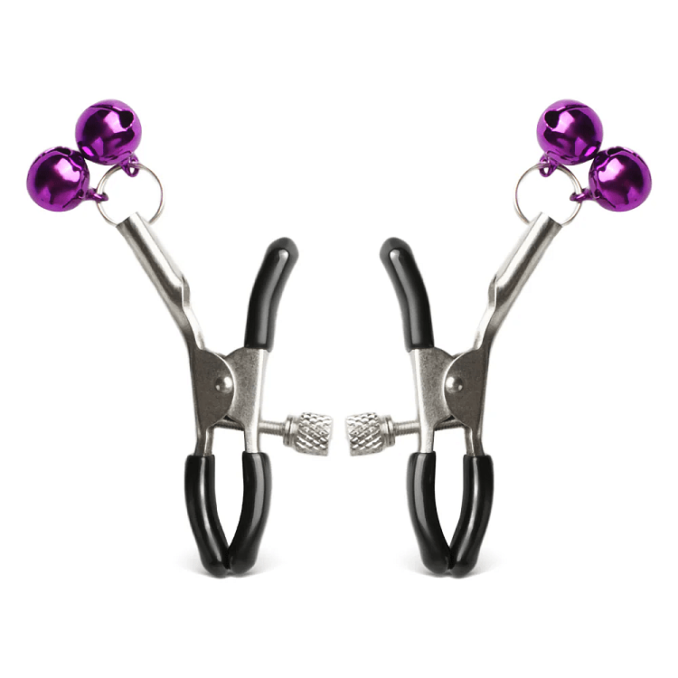SMD Erster Kontakt Adjustable Nipple Clamps With Bell, BDSM Ρυθμιζόμενοι Σφιγκτήρες Θηλών, Purple