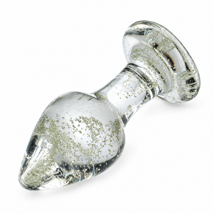 SMD LumiGlow, Glow-in-the-Dark Glass Butt Plug, Φωσφορίζουσα Γυάλινη Πρωκτική Σφήνα 8.5cm, Clear / Green Glow