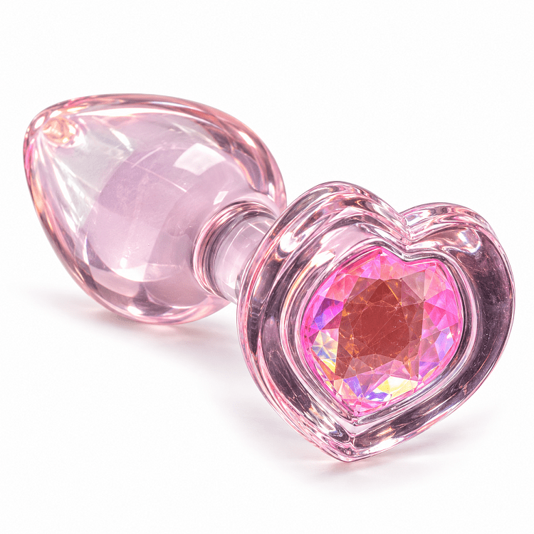 SMD Crystal Heart, Glass Butt Plug with Heart Gem, Γυάλινη Πρωκτική Σφήνα με Διακοσμητική Καρδιά στη Βάση 11cm, Pink