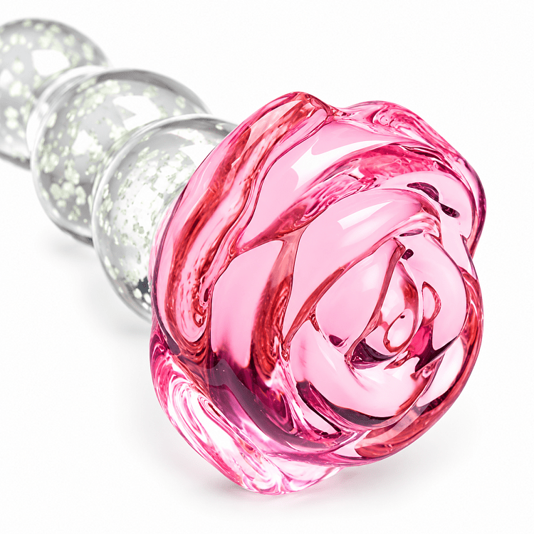 SMD LumiGlow Beads, Glow-in-the-Dark Glass Butt Plug, Φωσφορίζουσα Γυάλινη Πρωκτική Σφήνα με Βάση Τριαντάφυλλο 12.5cm