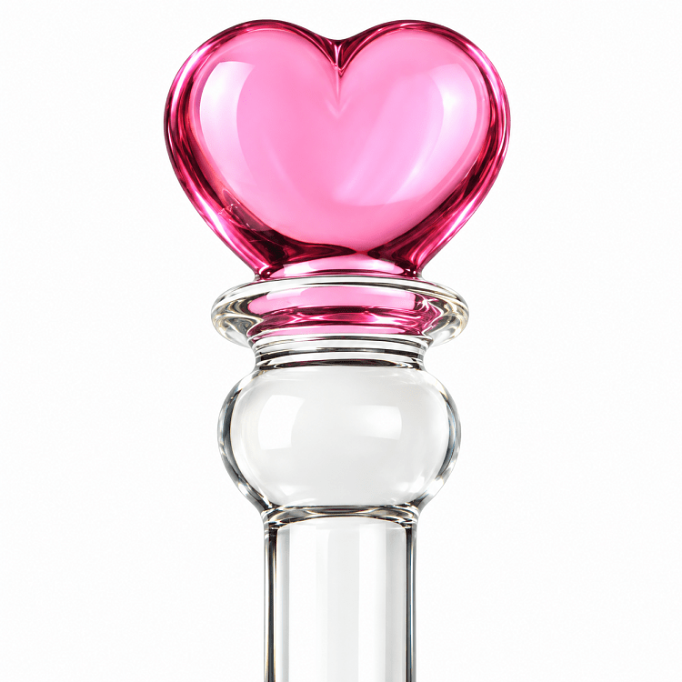SMD Crystal Pleasure Wand, Glass Dildo with Heart Handle, Γυάλινο Dildo με Λαβή Καρδιά, Clear / Pink