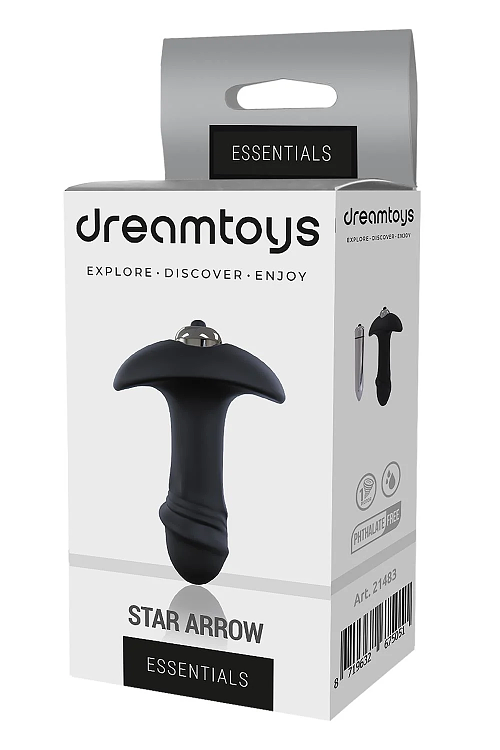 Dream Τoys Essentials Single Speed Star Arrow Plug & Removable Vibrating Bullet, Πρωκτική Σφήνα με Αποσπώμενο Bullet, 9cm, Black