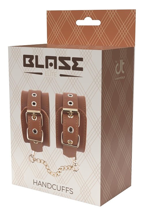 Dream Toys Blaze Elite Ankle Cuffs Cognac, Δερμάτινες Ποδοπέδες Vegan Leather, 12cm Metal Chain & Clip, Cognac Brown