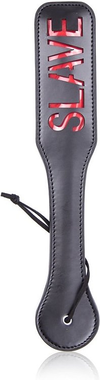 SMD SLAVE Fetish Spanking Paddle Series, BDSM Imprint Spanking Paddle από Faux Leather, 32cm, Black/Red