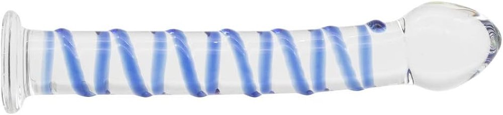 SMD Celestial, Glass Dildo with Blue Raised Spiral Texture & Mushroom Tip 17cm, Clear / Blue