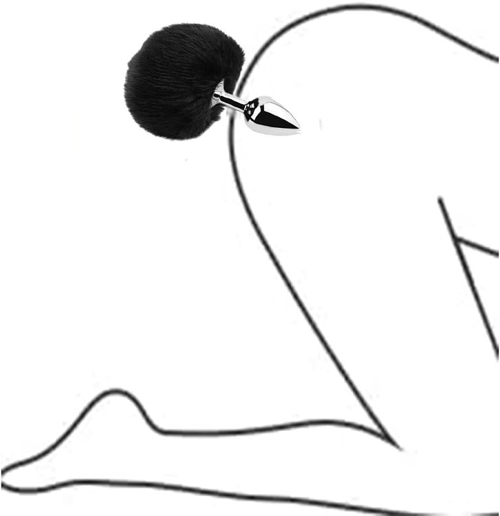 SMD Baller, Anal Plug Bunny Tail, Πρωκτική Σφήνα S 6cm με Φουντίτσα 13.5cm, Silver / Black