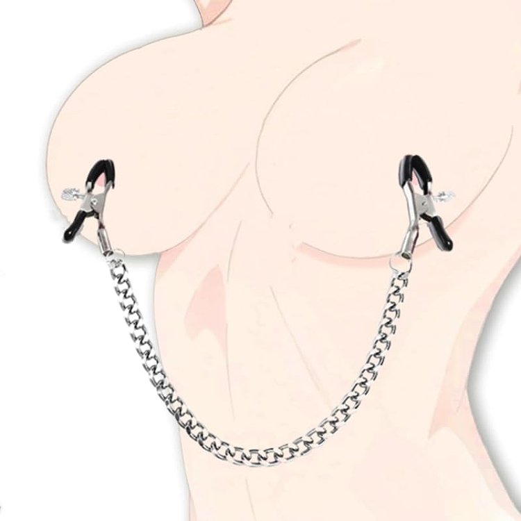 SMD Nip Jewel, Nipple Clamps and Chain, Σφιγκτήρες Θηλών Μεταλλικοί & Αλυσίδα, Black