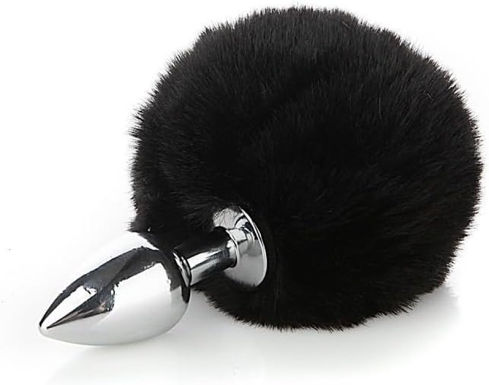 SMD Baller, Anal Plug Bunny Tail, Πρωκτική Σφήνα S 6cm με Φουντίτσα 13.5cm, Silver / Black