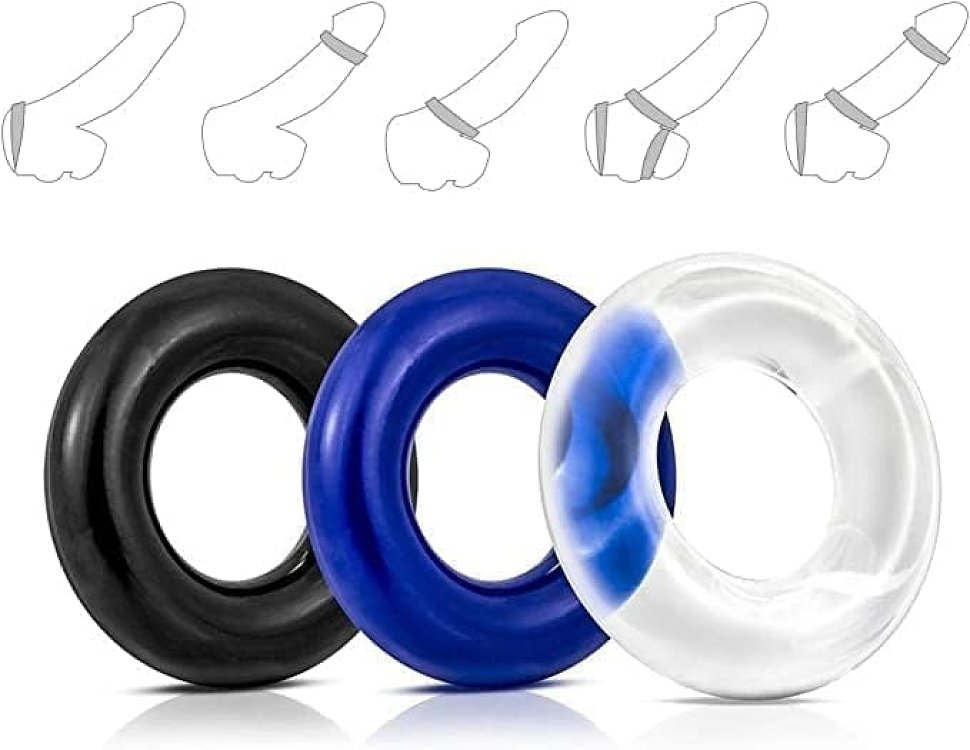 SMD Stay Hard Penis Rings Set, Comfort Fit Δαχτυλίδια Στύσης Σιλικόνης, Black/Blue/Transparent, 3τμχ