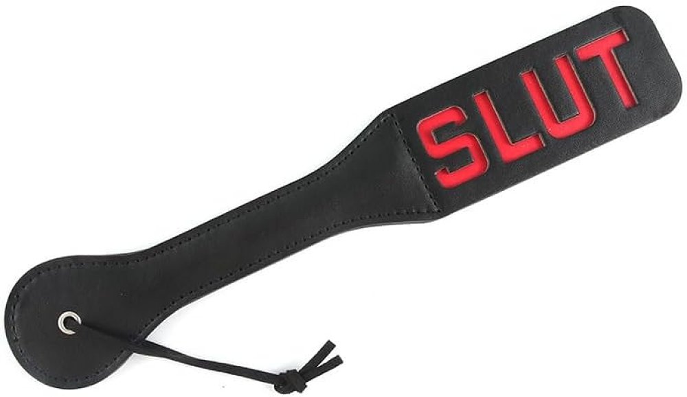 SMD SLUTED Fetish Spanking Paddle Series, BDSM Imprint Spanking Paddle, Faux Leather, 32cm, Black