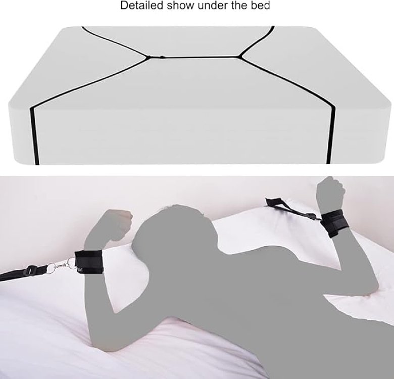 SMD Immobiliser, BDSM Bed Restraint System, με Ιμάντες, Χειροπέδες, Μάσκα και Tickler, Black