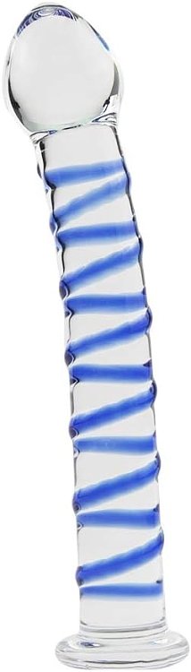 SMD Celestial, Glass Dildo with Blue Raised Spiral Texture & Mushroom Tip 17cm, Clear / Blue