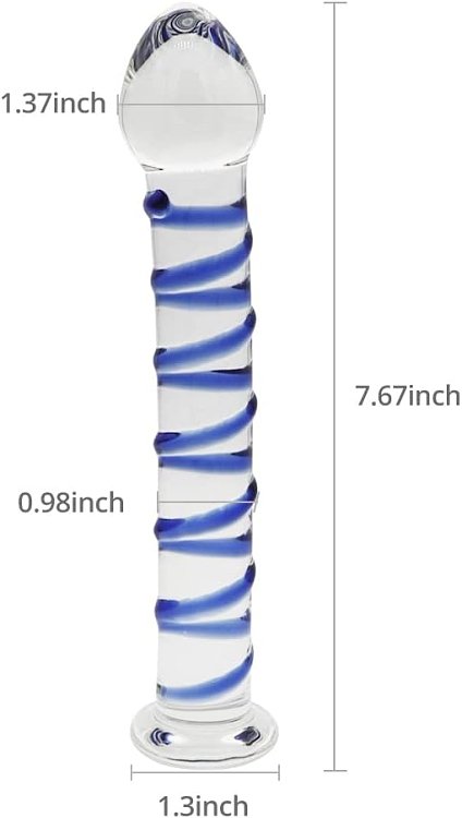 SMD Celestial, Glass Dildo with Blue Raised Spiral Texture & Mushroom Tip 17cm, Clear / Blue