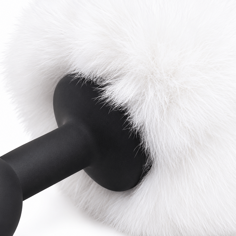 SMD Fluffy Silicone Butt Plug with Faux Fur Pompom, Πρωκτική Σφήνα Σιλικόνης με Απαλή Φούντα S 7cm, Black / White