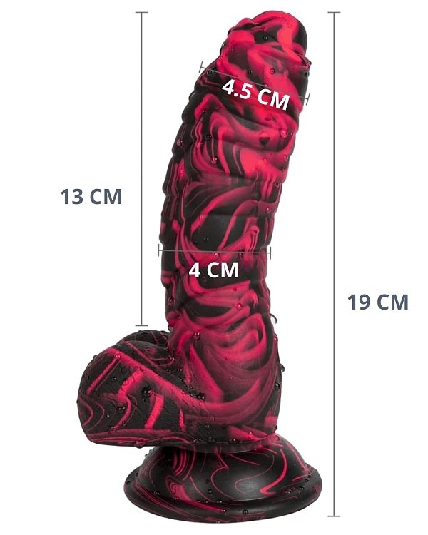 SMD Prodigy Red, Realistic Fantasy Thick Dildo 19cm, Red / Black