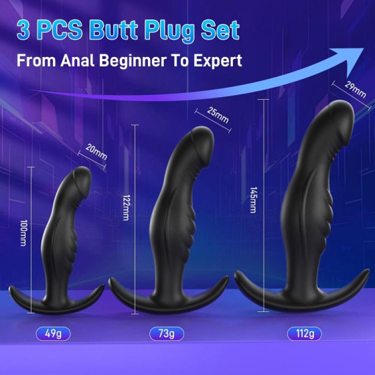 SMD Butt Plug Set For Couples Realistic Edition, Ρεαλιστική Πρωκτική Σφήνα από Σιλικόνη, Σετ των 3 (S / M / L ), Black