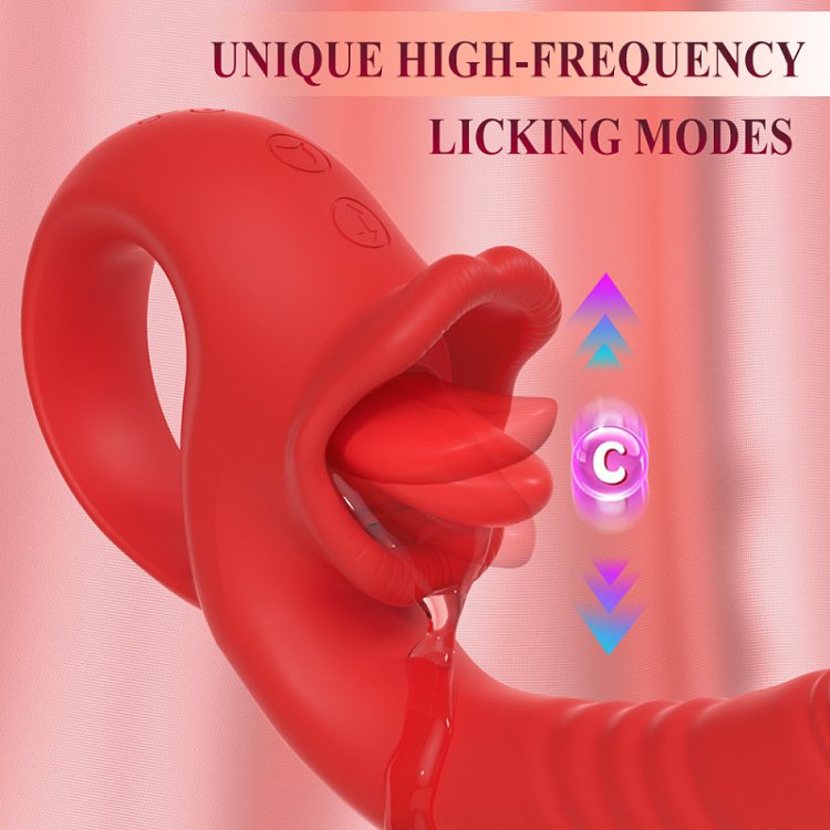 SMD Double Trouble Thruster Clitoral Licking & G-Spot Thrusting Vibrator, Διπλός Δονητής 10 Licking & Thrusting Modes, Red